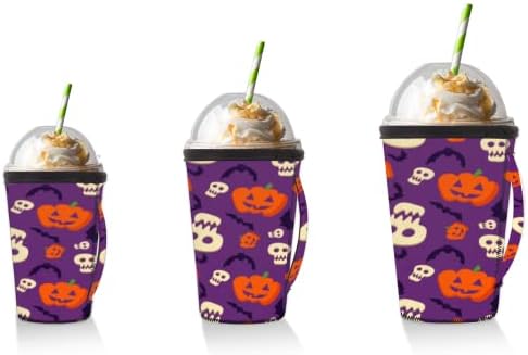Komik Cadılar Bayramı Kafatası Yarasalar Kabaklar Kullanımlık Buzlu Kahve Kollu Kolu Neopren kupa kılıfı Soda, Latte,