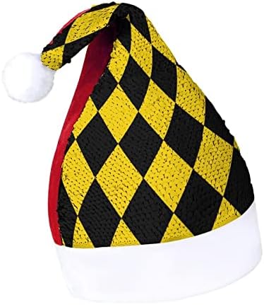 Sarı ve Siyah Elmas Desen Komik Noel Şapka Pullu Noel Baba Şapkaları Erkekler Kadınlar için Noel Tatil Parti Süslemeleri