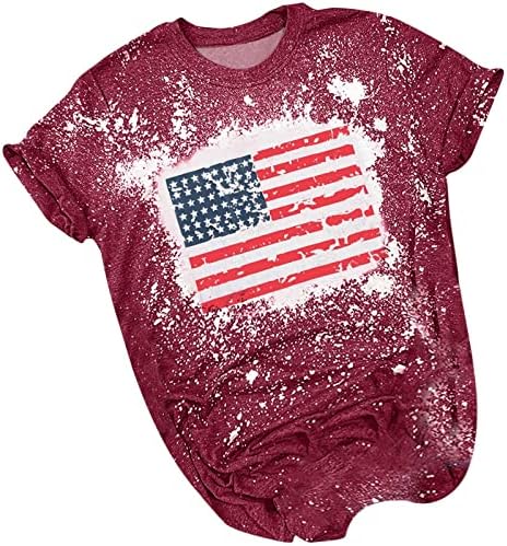 Kadın Amerikan Bayrağı Gömlek 4 Temmuz T-Shirt Yuvarlak Boyun kısa Kollu Bluz Gevşek Fit Yaz Üstleri