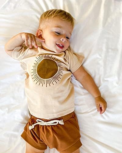 YOKJZJD Bebek Yürüyor Bebek Erkek yaz giysileri Güneş Baskı kısa kollu tişört Üstleri Pantolon şort takımı 2 Adet