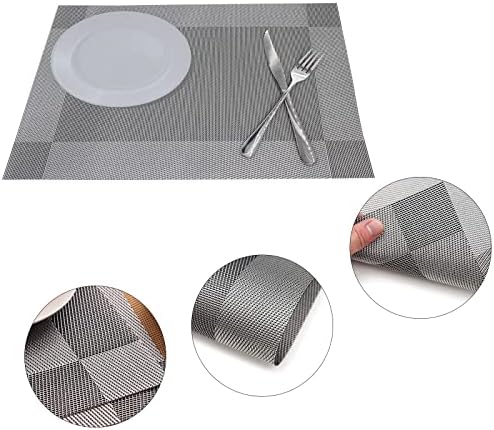 EMMTEEY Gümüş Gri Placemats Yemek Masası için 4 Set Dekoratif Placemats Vinil Placemats Ev Mutfak Restoran Tatil Partisi