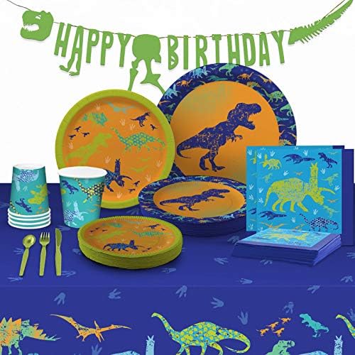 My Greca Dinozor Parti Malzemelerim - (16 Kişilik) - Doğum Günü Partisi için Dinozor Süslemeleri Seti-Tabaklar, Bardaklar,