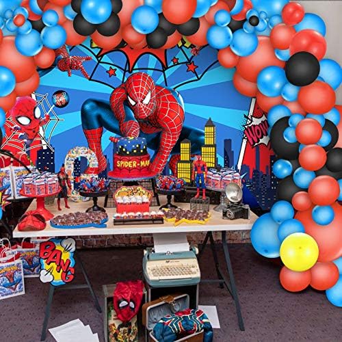 Örümcek adam Doğum Günü Partisi Süslemeleri 5x3 Ft Zemin Afiş Fotoğraf Arka Plan ve 80 Adet Lateks Balonlar Kiti Süper
