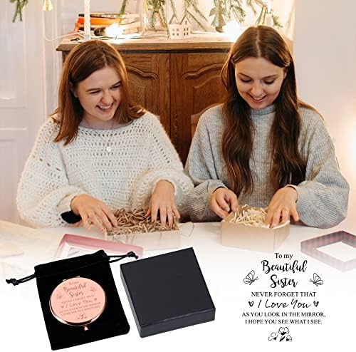 Kız Kardeşlerden Kız Kardeş Hediyeleri Gül Altın Kompakt Ayna Kız Kardeş Kadınlar için Noel Hediyeleri Arkadaşlar