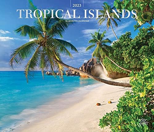 Tropikal Adalar / 2023 14x24 İnç Aylık Lüks duvar takvimi / Folyo Damgalı Kapak ve Çıkartmalar / StarGifts / Doğal