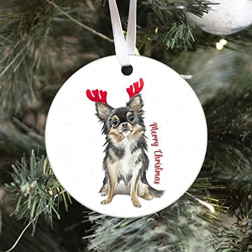 Merry Christmas Köpek Süsleme, Boynuzlu Köpek Seramik Yılbaşı Süsleri 3 inç, Boynuzlu Evcil Hayvan Hatıra, Boynuzlu