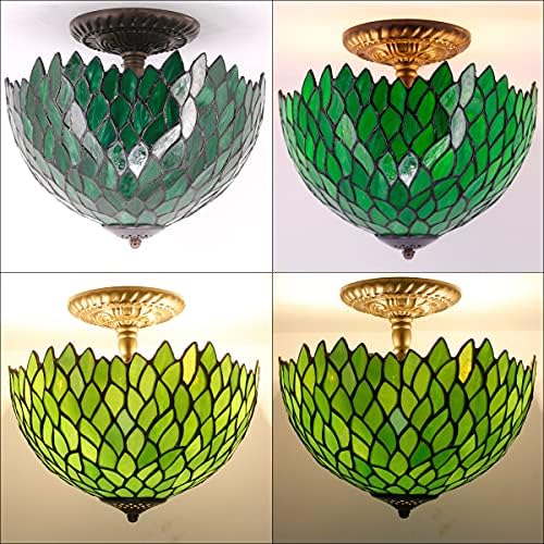WERFACTORY Tiffany tavan lambası fikstürü Yeşil Wisteria Vitray Yarı Gömme Montaj Lambası Geniş 12 İnç, yükseklik
