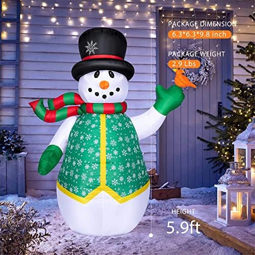 VİVOHOME Noel LED ışıklı 6ft yükseklik şişme kardan adam ile Şapka Eşarp ve Kuş ve 7.2 ft Uzun şişme santa Kızak üzerinde