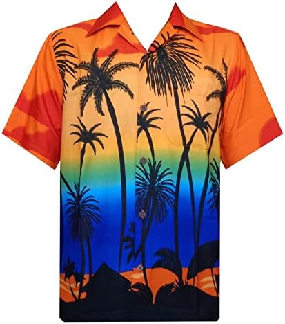 ALVİSH Hawaii Gömlek Erkekler için Tropikal Palmiye Casual Düğme Aşağı Kısa Kollu