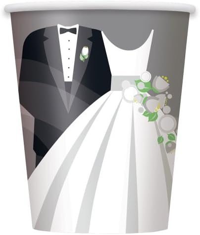 Benzersiz Gümüş Düğün Tek Kullanımlık Kağıt Bardaklar, 9 Oz, Çok Renkli 8 Adet