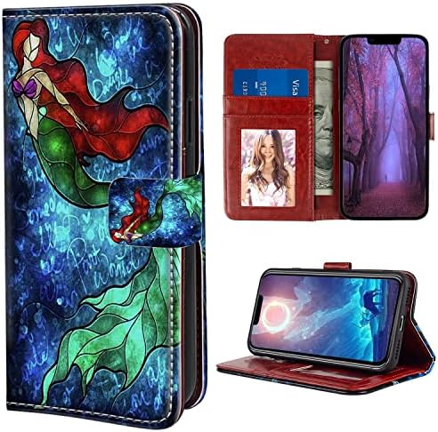 SHUİZG Cüzdan Kılıf ile iPhone 14 için Mermaid Boyama Flip Case Koruma PU Deri Kickstand ve Kart Yuvaları ile Bilek