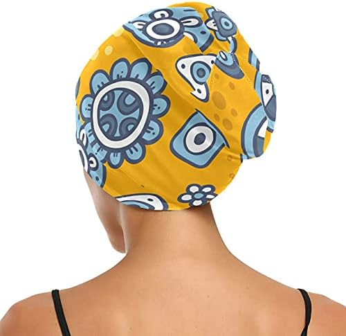 Kafatası Kap Uyku Kap Çalışma Şapka Bonnet Beanies Kadınlar için Çiçek Çiçekler Sevimli Sarı Mavi Uyku Kap Çalışma