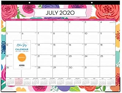 Blue Sky 2020-2021 Akademik Yılı Aylık Masa Pedi Takvimi, Trim Bant Bağlama, İki Delikli, Çizgili Bloklar, 22 x 17,