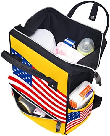 Amerikan Bayrakları Sarı Arka Plan ile bebek bezi çantası Sırt Çantası Bebek Bezi Değiştirme Çantaları Çok Fonksiyonlu
