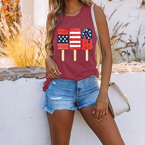 Vatansever Gömlek Kadınlar için 4th Temmuz Kolsuz Tankı Üstleri Bayanlar Amerikan Bayrağı Baskılı T Shirt ABD Grafik