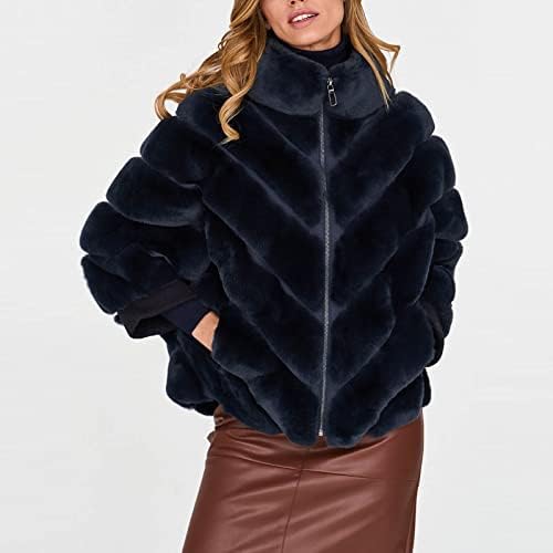 Kapitone Ceketler Kadınlar için Moda Standı Yaka Zip Up Gevşek Fit Ceket 3/4 Kollu Katı Faux Kürk Sıcak Kış Giyim