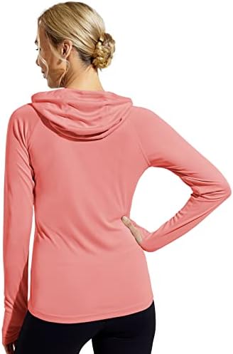 MIER kadın UPF 50 + Güneş Koruma Hoodie Gömlek Uzun Kollu Açık UV Gömlek Koşu Yürüyüş Tee Gömlek, hızlı Kuru