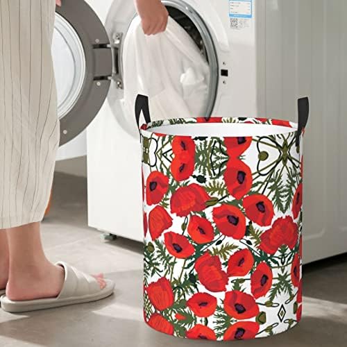 Gelincik çiçeği Desen Baskı Büyük çamaşır kollu sepet Katlanabilir Su Geçirmez çamaşır sepeti Yatak Odası, Banyo Orta