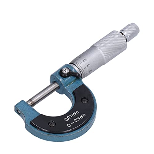 Fafeicy Dış Mikrometre, Paslanmaz Çelik Kalınlık ölçme aracı Anahtarı ile 0.01 mm Ölçüm Uzunluğu Çapı Kalınlığı(0-25mm),
