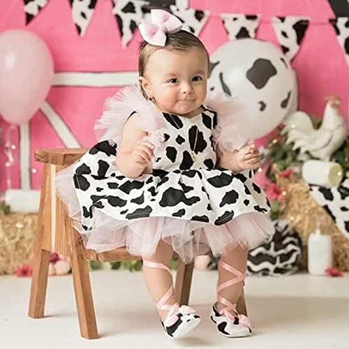 Toddler Kız Sonbahar Elbise Bebek Kız Romper Elbise Bebek İnek Baskı Tül Elbise Almak Ev Kıyafeti