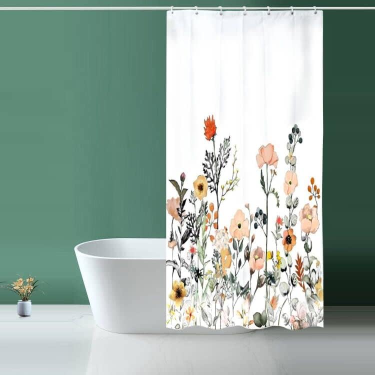 Niidder Duş Perdesi, çiçek Duş Perdesi Beyaz Kumaş Duş Perdesi-36 W x 72 L Ev Otel için 12 Kanca ile Makine Yıkama