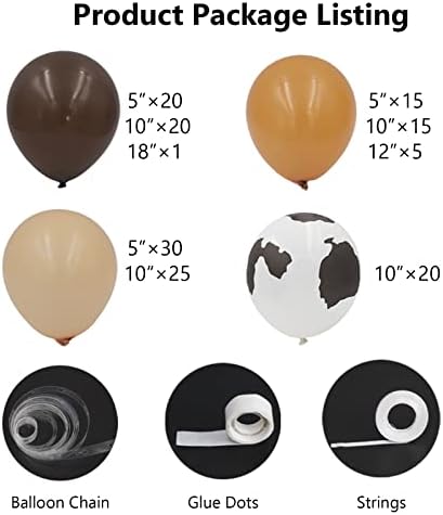İnek Balon Garland Kiti - DIY 151 adet Nötr Kahverengi Kayısı İnek Baskı Balonlar Kemer Kiti Kovboy Cowgirl Parti