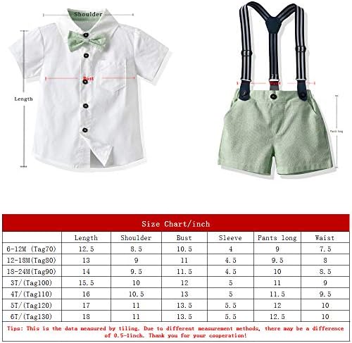 Joycebaby Bebek Erkek Beyefendi Kıyafetler Takım Elbise Kısa Kollu Papyon Gömlek + Askı Şort Giyim Seti Tulum