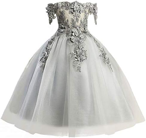 IWEMEK Çiçek Kız Nakış Elbiseler Boncuklu Kapalı Omuz Prenses Pageant Tül gelinlik Giydirme Düğün Tam Boy Elbise
