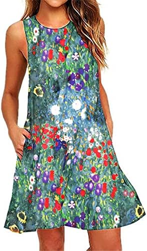 Kadın İlkbahar & yaz elbisesi 2023 Plaj Çiçek Tshirt Sundress Casual Cepler Boho Tank Elbise