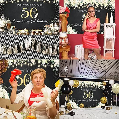 Crefelimas Beyaz Çiçek 50th Yıldönümü Zemin 50 Yıl Evlilik Kutlama Aşk Parti Arka Plan 50th Düğün Yıldönümü Süslemeleri