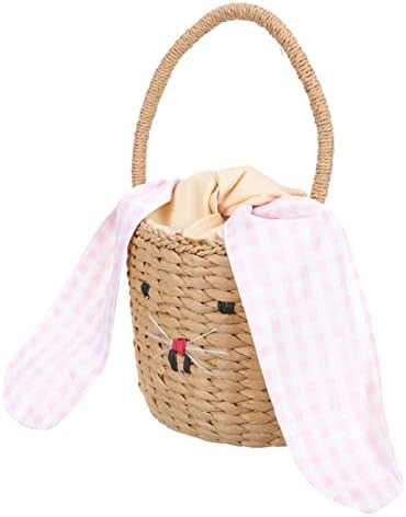 Zerodeko Paskalya Sepetleri Rattan Dokuma Tavşan Kulak Kova Sevimli Paskalya kulplu çanta paskalya yumurtaları için