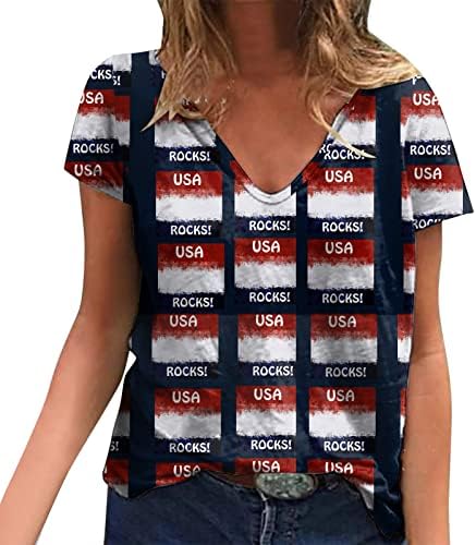 Kadın Yaz T Shirt Bağımsızlık Günü Kadınlar için Baskı Günlük yazlık gömlek kadınlar için V Boyun Tankı Kadın Uzun