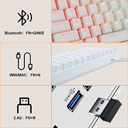 Bluetooth/2.4 G/USB Kablolu 3 Modlu STOGA Kablosuz Oyun Klavyesi, Kahverengi Anahtarlı Mekanik Klavye, %60 Mini Oyun