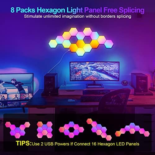 JIMIMORO 8 paket altıgen ışık panelleri-serin müzik senkronizasyonu RGB altıgen LED ışıkları oyun ışıkları APP ve