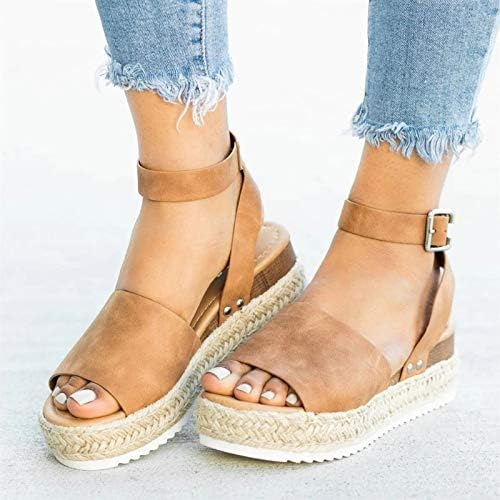 HZMSYQ kadın platform sandaletler Espadrille Kama Ayak Bileği Kayışı Çivili Burnu açık Sandalet Bayanlar Balık Ağzı