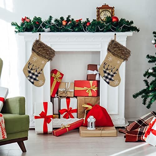 NEARTİME Noel Çorap Kumaş Noel Çorap Çanta ve Noel Asılı Çorap için Parti Dekorasyon ve Noel Karikatür Kırmızı Takım