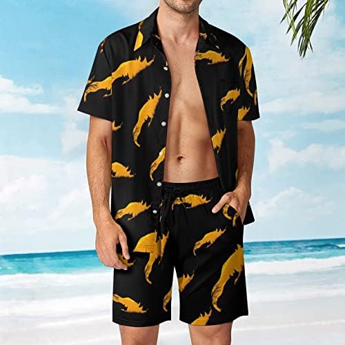 Sevimli Gergedan Siluet erkek Hawaiian Düğme Aşağı Kısa Kollu Gömlek ve Pantolon Yaz Plaj Kıyafetleri Gevşek Fit Eşofman