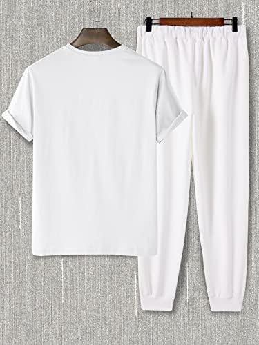 OSHHO İki Parçalı Kıyafetler Erkekler için Mektup Grafik Tee ve İpli Bel Eşofman Altı (Renk: Beyaz, Boyut: X-Küçük)