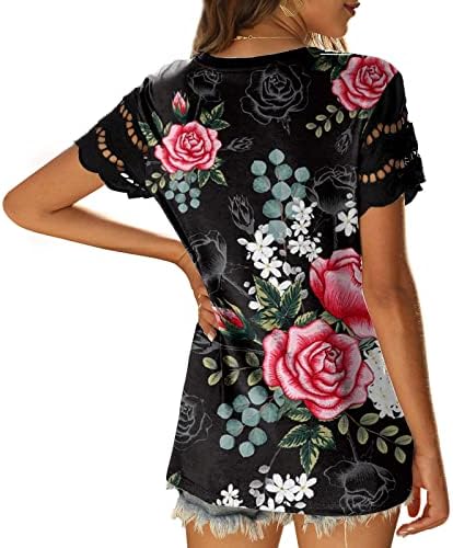 Bayan Mermer Şakayık Çiçek Baskı Üst Ekip Boyun dantel üstler Bayanlar için Kısa Kollu Salon Sonbahar Yaz üst Giysi