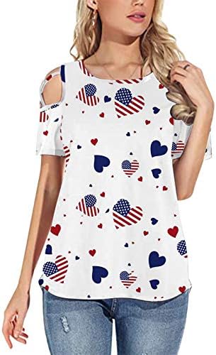 4th Temmuz Tişörtleri Gömlek Kadınlar için Kısa Kollu O Boyun Tunik Üstleri Amerikan Bayrağı Yıldız Çizgili Vatansever
