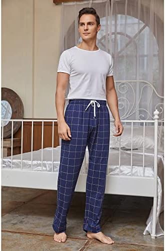 Vulcanodon Erkek Pamuklu Pijama Pantolon, Hafif Uyku cepli pantolon Yumuşak Salon Pijama Pantolon Erkekler için Ekose