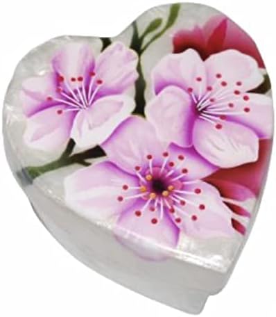 Kubla El Sanatları Capiz Kabuk Hatıra Kutusu, 3 İnç Kalp Şeklinde Kiraz Çiçeği, 4776YL