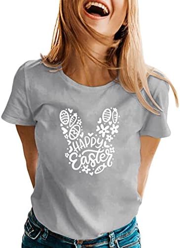 CGGMVCG Paskalya T Shirt Kadınlar için Paskalya Günü Tavşan Baskı Grafik Tees Kısa Kollu Crewneck Tshirt Paskalya