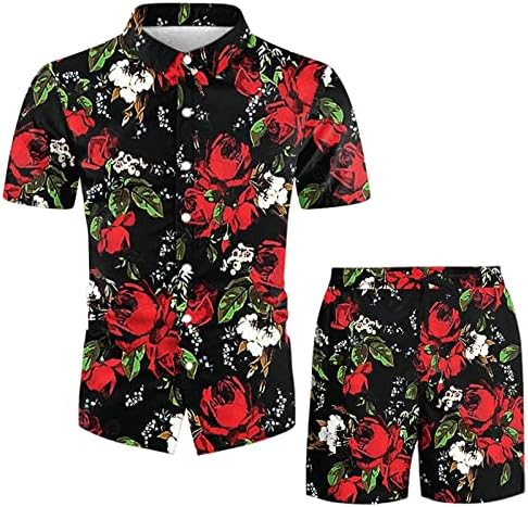 2 Parça Eşofman Kıyafetler Erkekler için Streç 3d Baskı havai gömleği ve Kısa Setleri Tropikal Hawaii Kas T Shirt